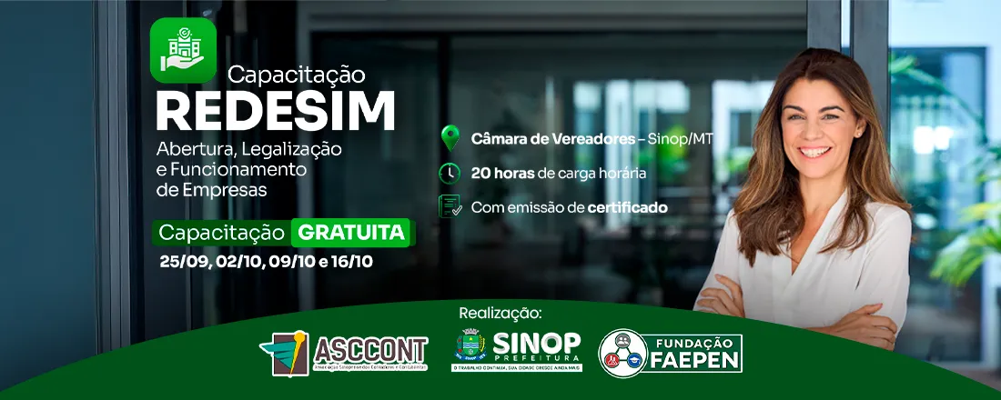 Banner do evento IMERSÃO: Capacitação REDESIM - Abertura, Legalização e Funcionamento de Empresas