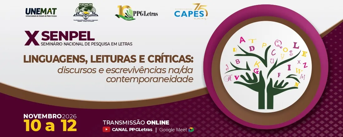 Banner do evento X Seminário Nacional de Pesquisa em Letras: Linguagens, Leituras e críticas: discursos e escrevivências na/da contemporaneidade